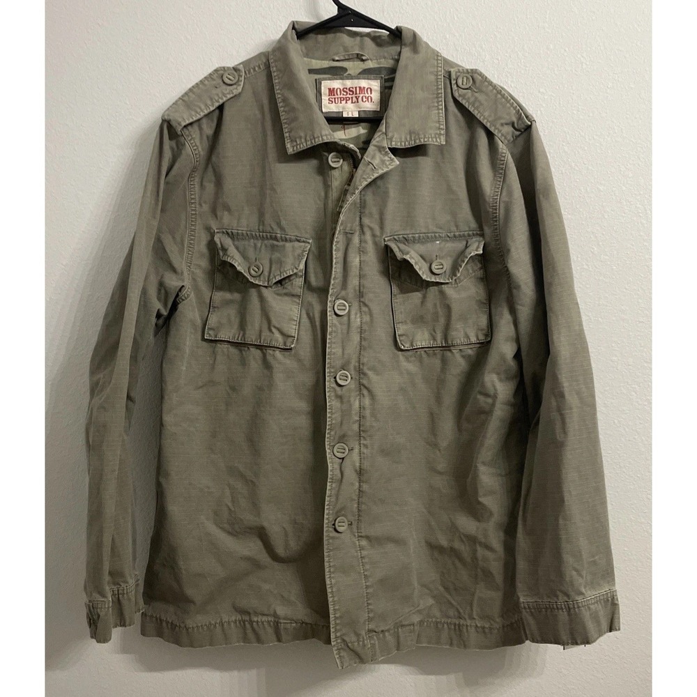Merona‎ Jacket Mens Large Army Green Button Zip Front Pockets